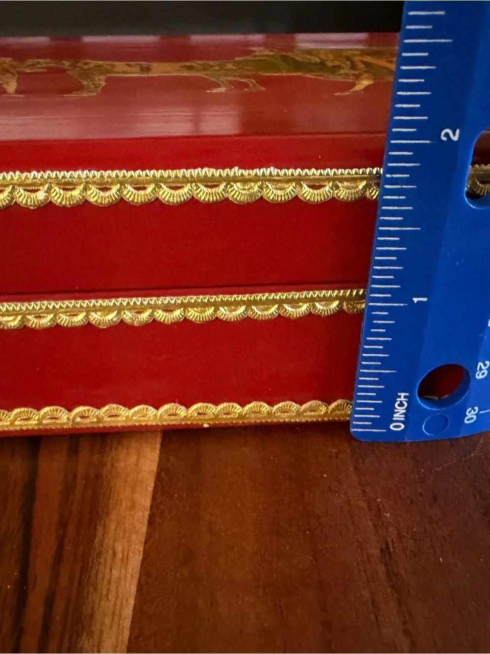 1971 Large Red Carriage Jewelry Box Signed Theda B. Vintage Divided Keepsake